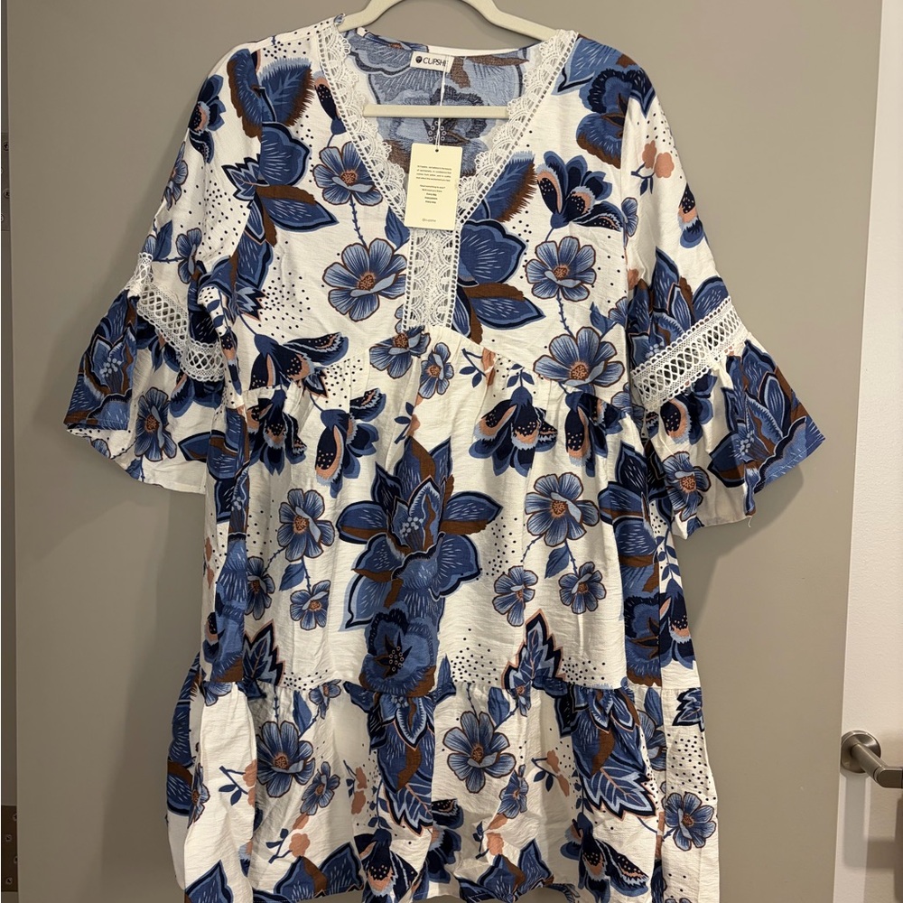 NEW ! Cupshe Blue and White Floral Midi Dress